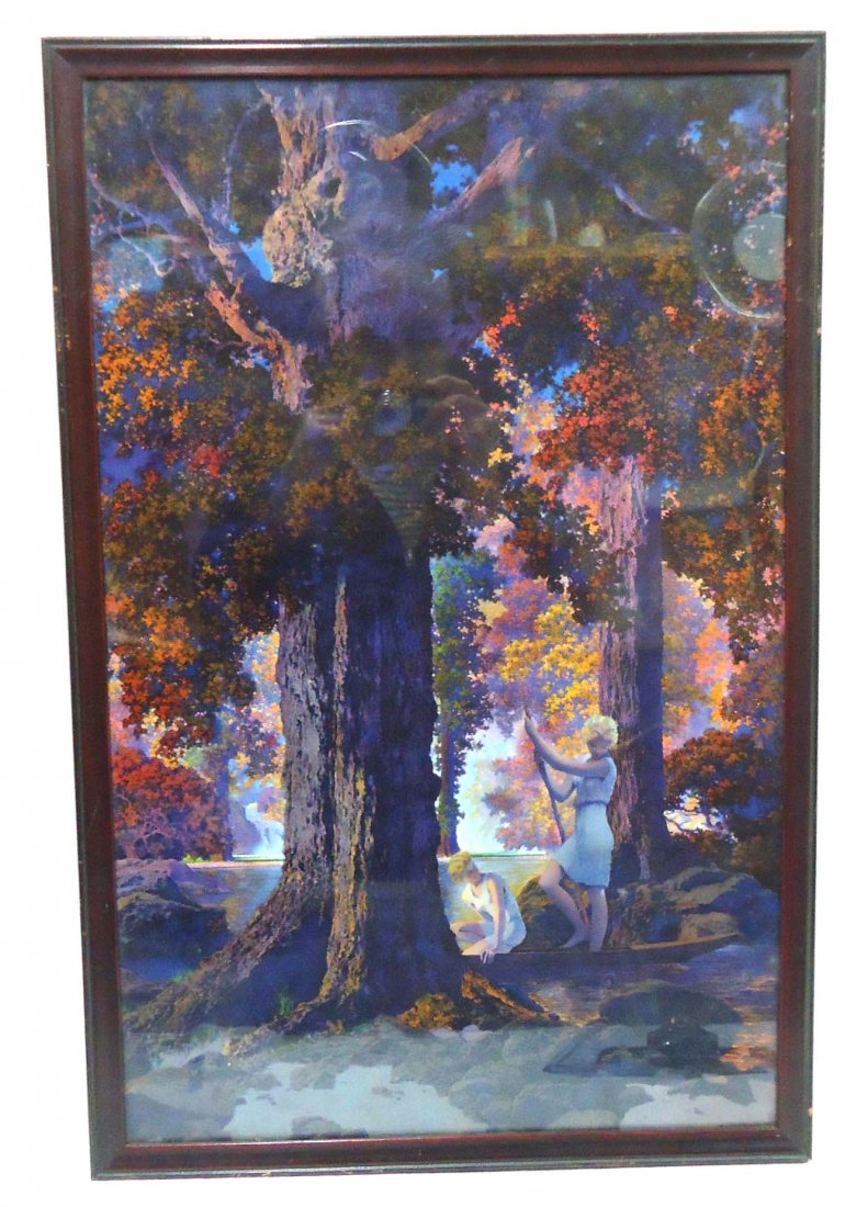 Maxfield Parrish Print: "Golden Hours" Dated 1927 15" x 22 3/4" Frame
