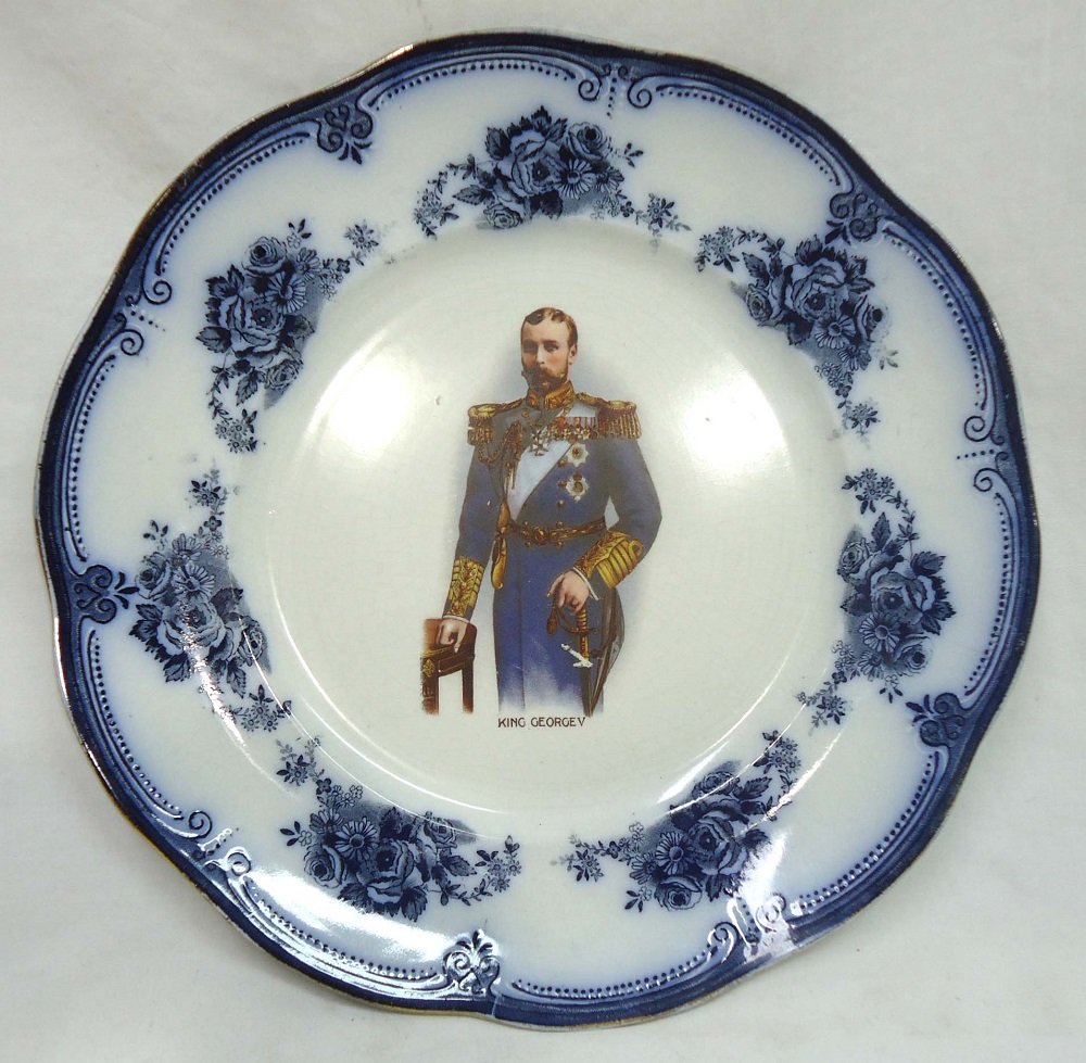 King George V Flow Blue Plate: 10 1/4"