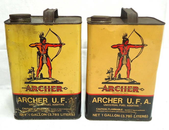 2 Archer Tin Gallon Cans