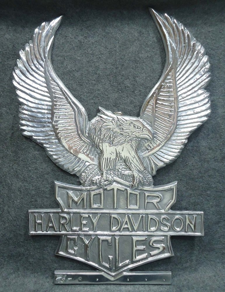 Harley Davidson Sign: Polished Aluminum 14 3/4" x 10"