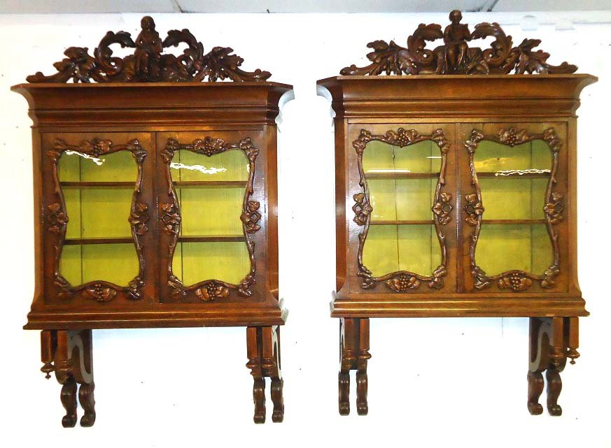 Pr. Carved Vict. Cabinets,Attr. To Belter: 62"T Total, 41"W x 12"D