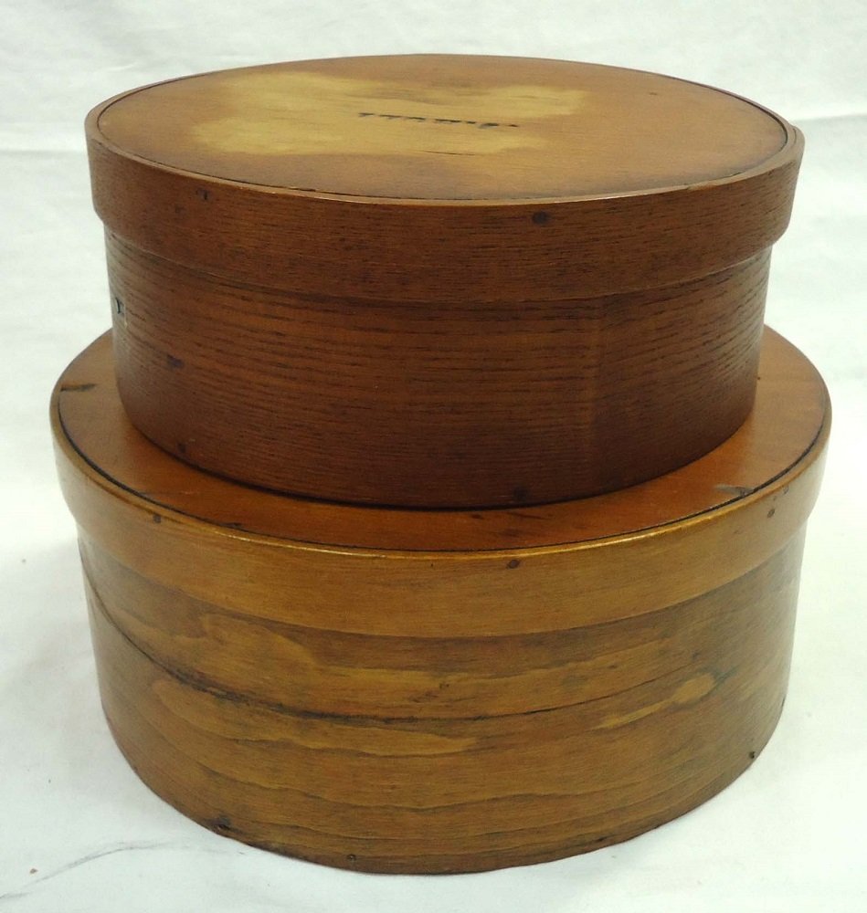 2 Early Round Wood Boxes: 3 1/2" x 8 1/2" & 2 3/4" x 7"