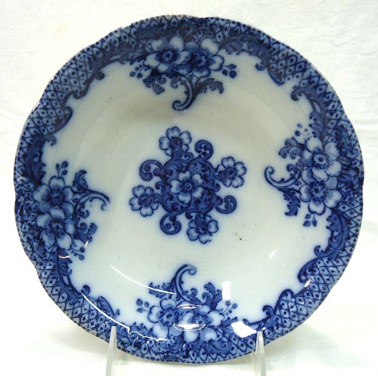 Flow Blue Bowl: Lusitania Pattern 9"W x 1 3/4"T