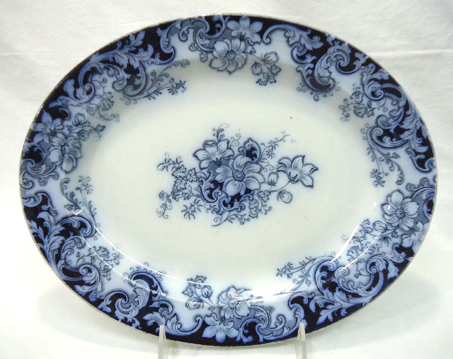 Flow Blue Platter: 11 1/2" x 9" Ormonde Pattern