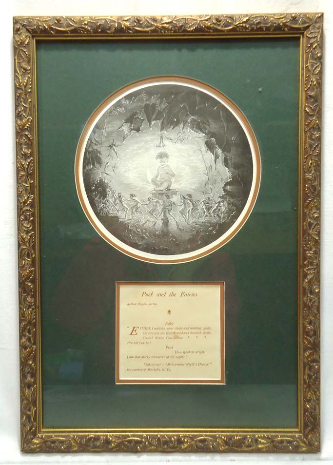 "Puck and the Fairies" Engraving: Arthur Hughes Artist 17 1/4" x 12" Frame