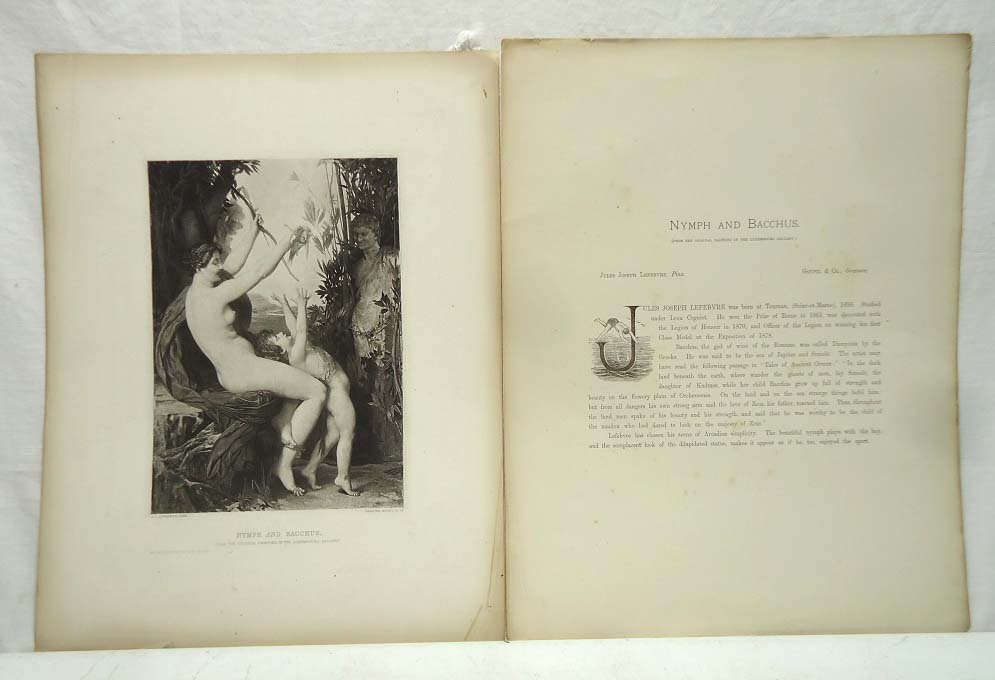 J.J. Lefebore Engraving "Nymph & Bacchus": 15" x 11 1/2"