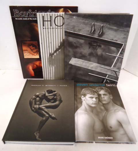 5 Photography Books: "Homme" by Michelle Olley, "Olympic Portraits" by Anne Leibovitz, "Boyfriends" by Victor Arimonki, "Steven Underhill Twins" and "Nudes" by Andreas H. Bitesnich