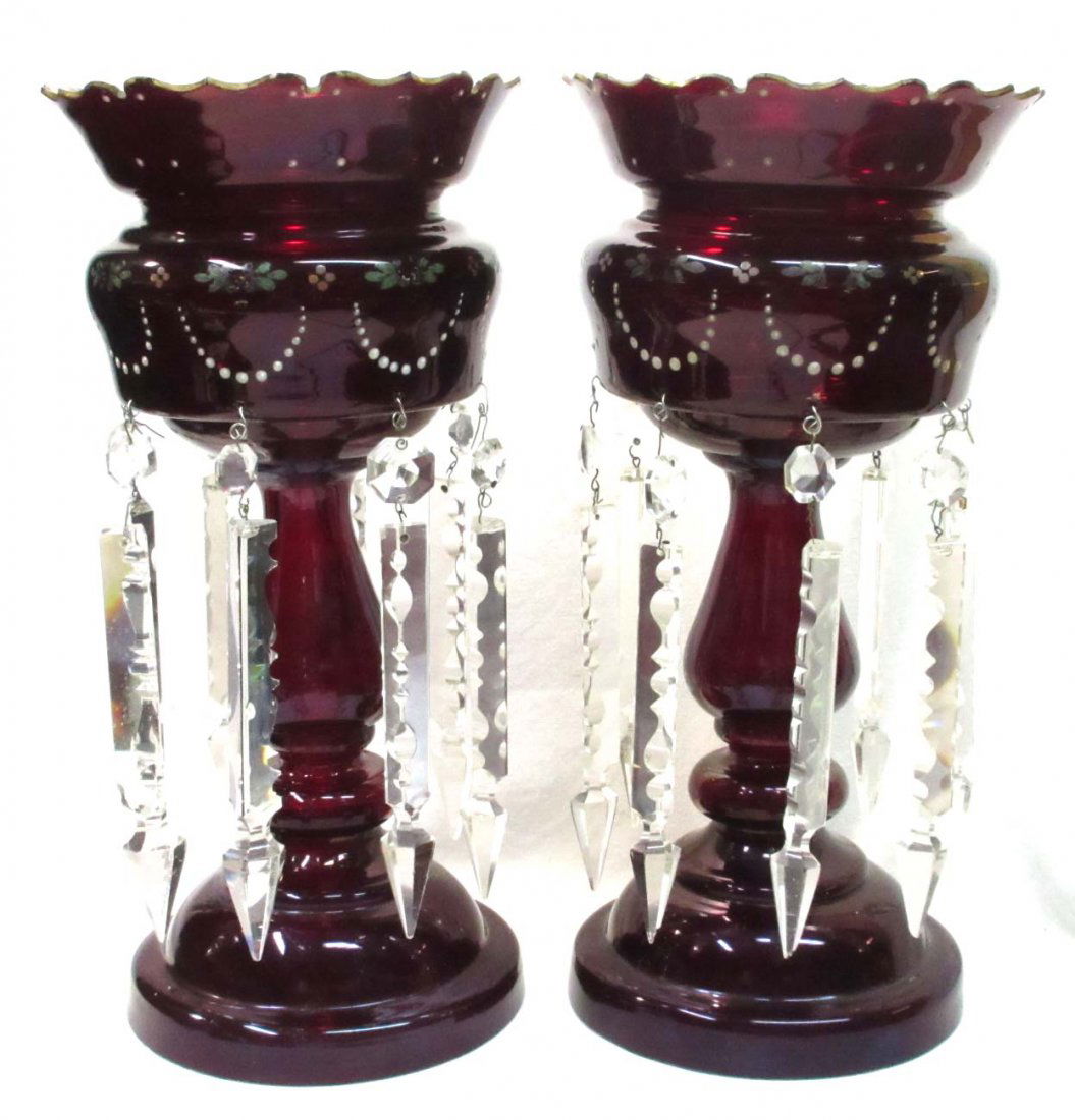 Pr. Ruby Mantle Lusters: 14 1/4"T x 7"W