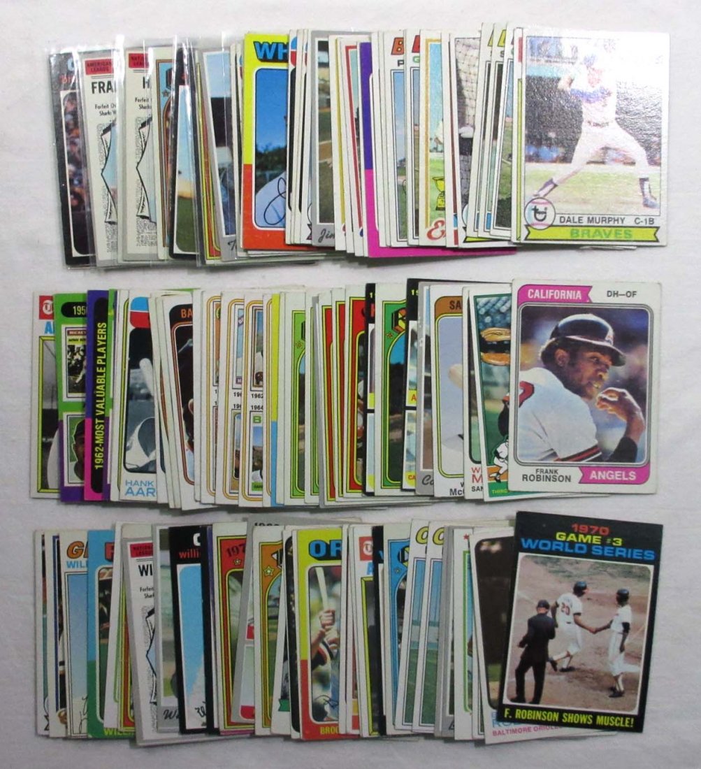 1970's Superstar Lot of 108: Low to mid-grade cards includes Aaron, McCovey, Kaline, Clemente, Yaz, Brooks, Frobby, Murphy, Garvey, Fergie, Dawson, Carter, +More