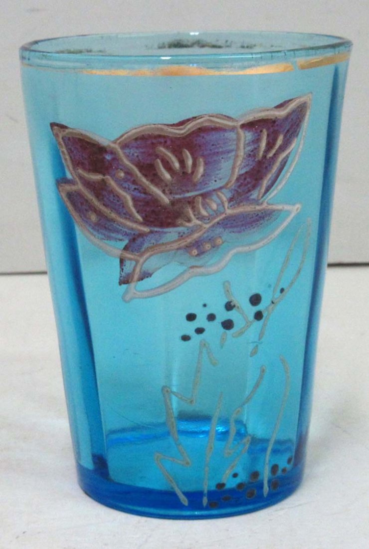 Vict. Blue Enameled Tumbler: 4"T x 2 3/4"W