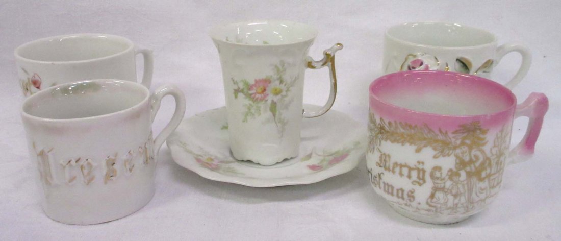 5 Victorian HP Cups: 2 1/8"T - 2 7/8"T Cups