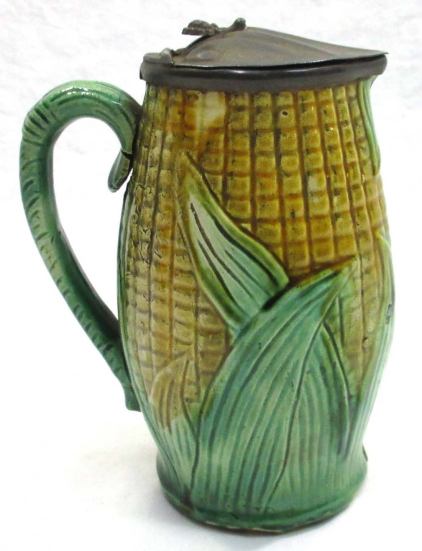 Majolica Corn Pitcher W/ Hinged Lid (1 of 7)