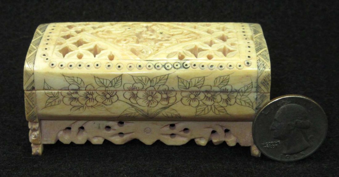 Carved Ox Bone Box: 3" x 1 1/2" x 1 1/2"T