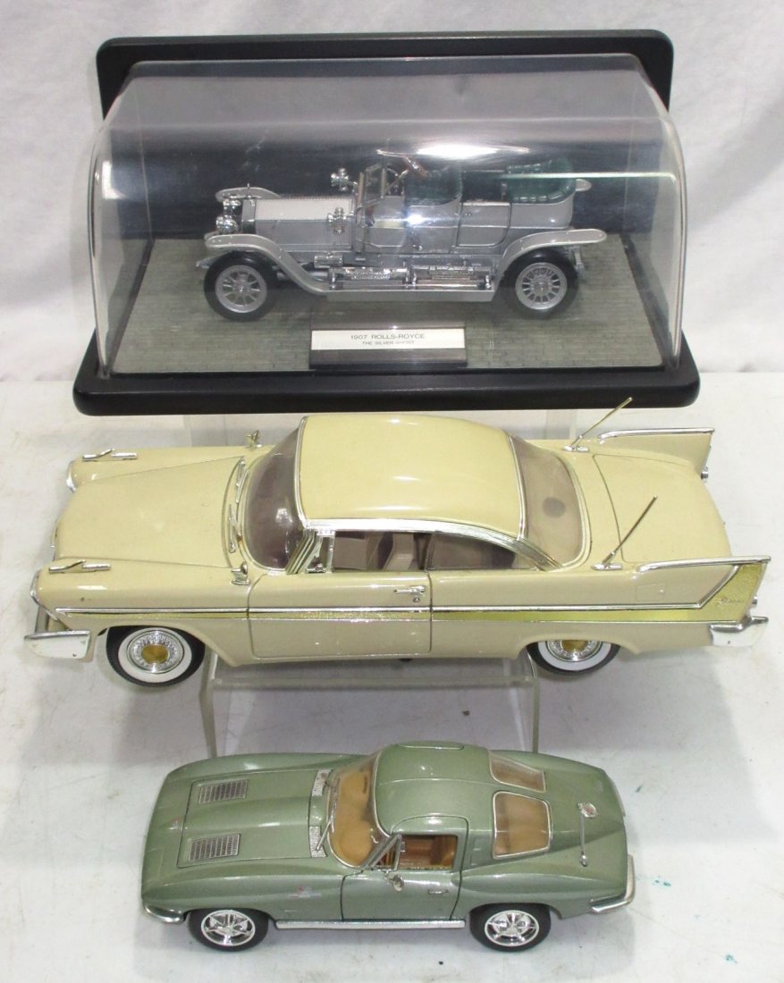 3 Die Cast Cars: 1907 Roll's, 1963 Corvette, & 1958 Fury