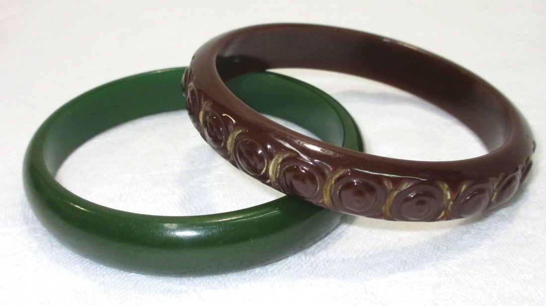 2 Vtg. Brwn/Green Bakelite Bangle Bracelets (1 of 3)
