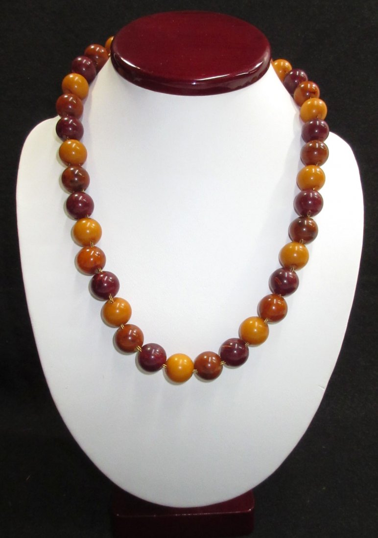 3 Tone Bakelite Bead on Chain Necklace (1 of 4)