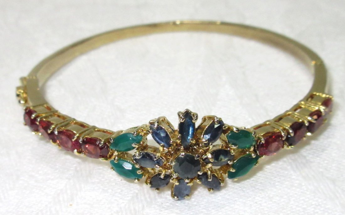 Sapphire,Emerald & Ruby Hinged Bangle Bracelet (1 of 5)