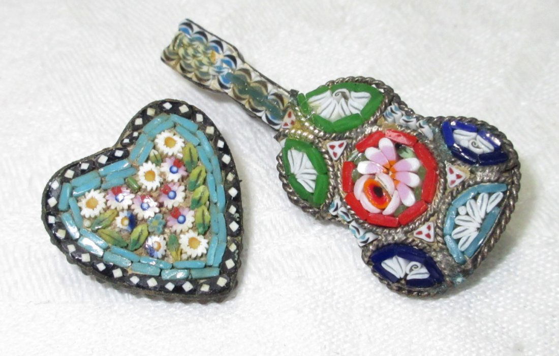 Early Guitar & Heart Micromosaic Italy Pins (1 of 7)