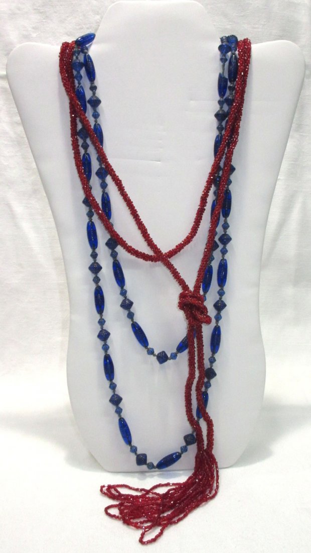 2-1920's Blue Molded Gls/Red Seed Bead Neck's (1 of 6)