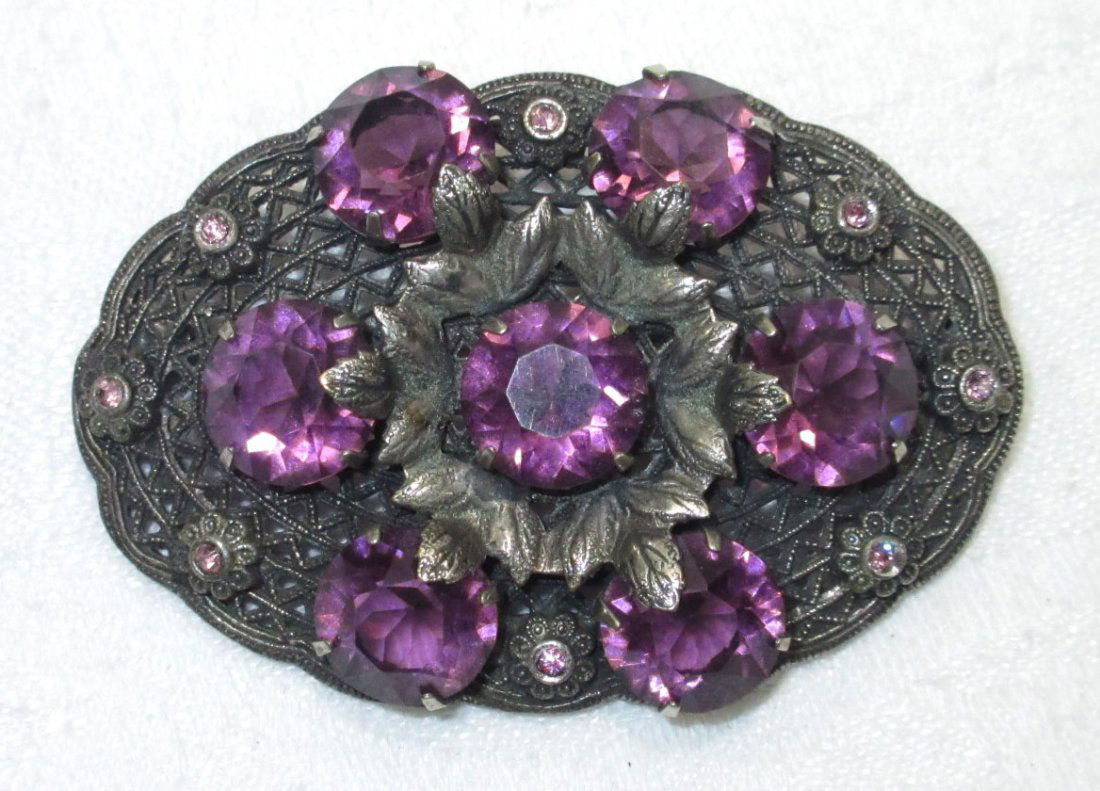 Beautiful Early Amethyst Glass Brooch (1 of 3)