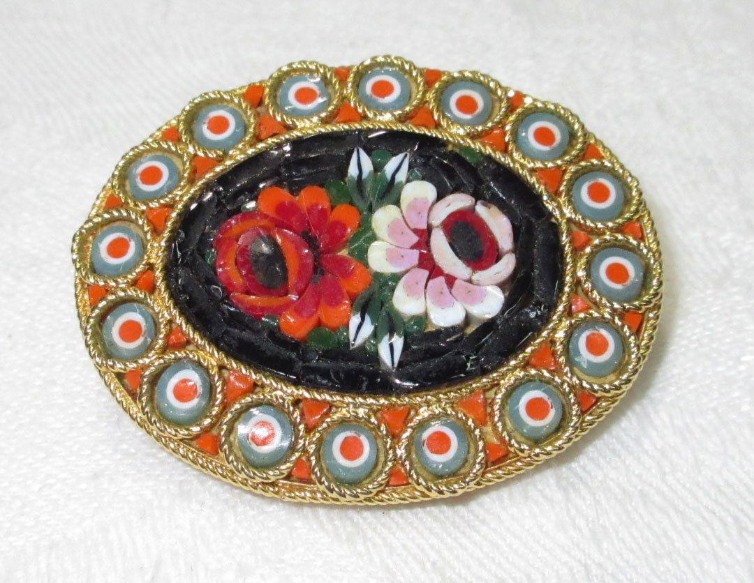 Oval Floral Micromosaic Pin (1 of 3)