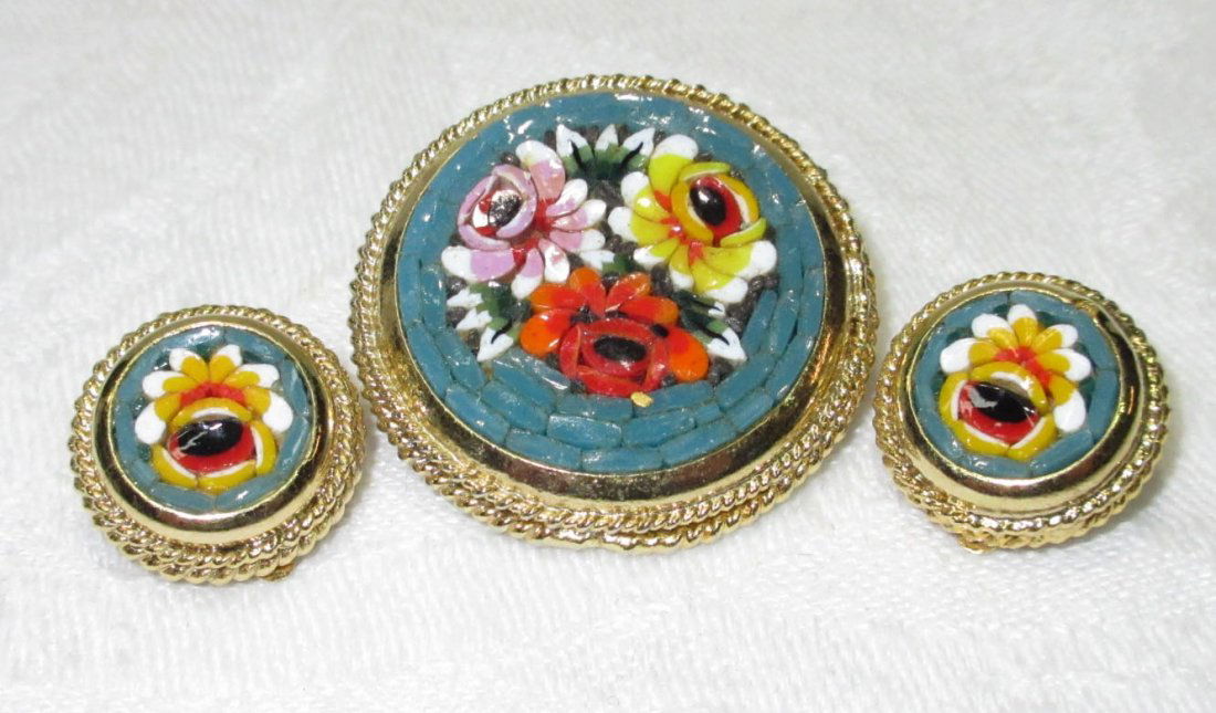 2 Pc. Floral Italy Micromosaic Blue Pin Set (1 of 7)