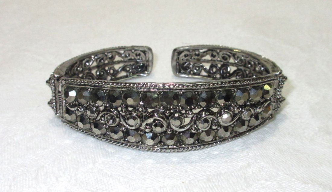 Dazzling Steel Gray Chaton Hinge Cuff Bracelet (1 of 3)