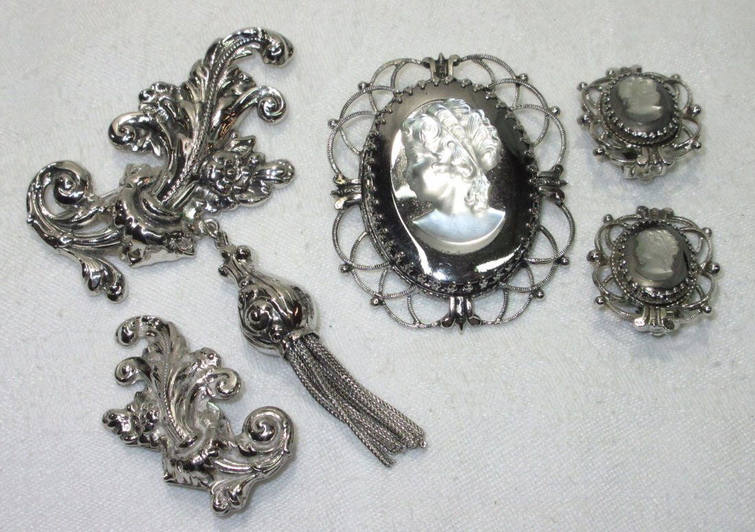 Vtg. Whiting & Davis Hematite/Clear Cameo Set ++ (1 of 10)