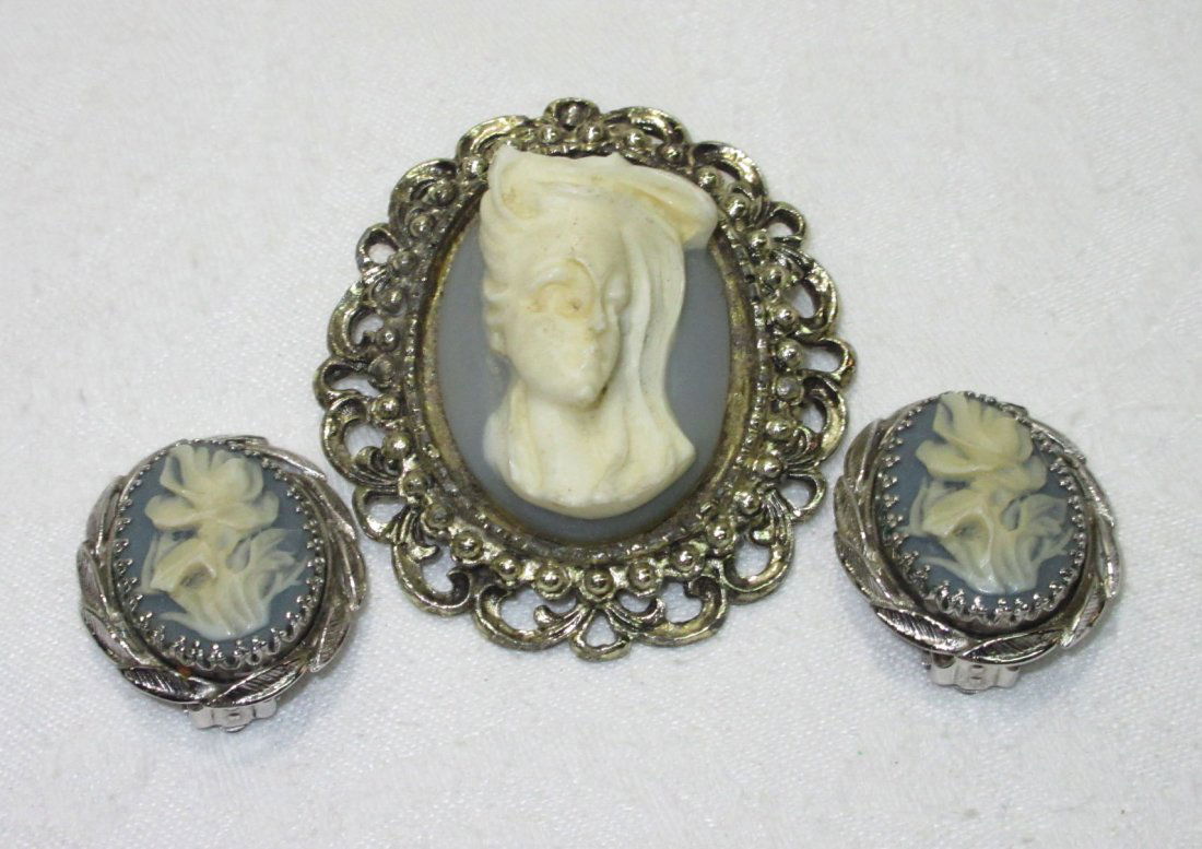 High Relief Whiting & Davis Earrings & UnMrkd Pin (1 of 6)