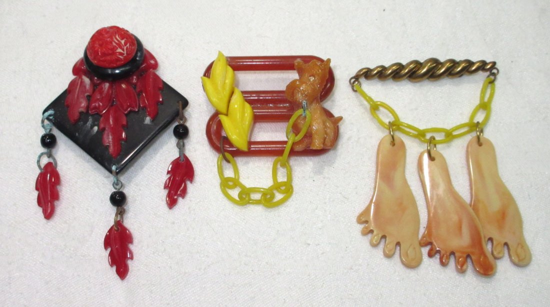 3 Vtg FUN Celluloid/Lucite Pins (1 of 7)