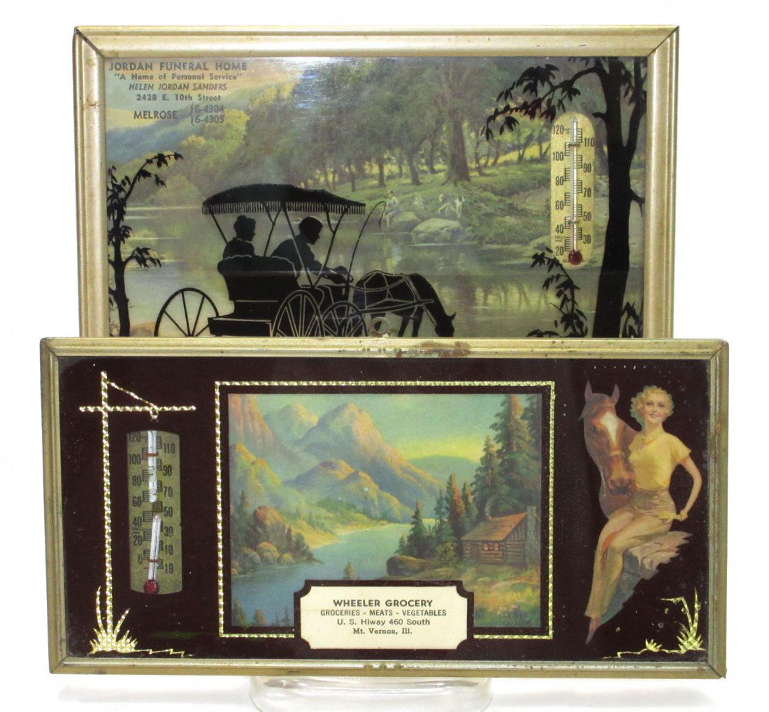 2 Advertising Thermometers: 1 Has Damage Thermometer 8 1/4" x 4 1/4" & 8 1/4" x 6 1/8"