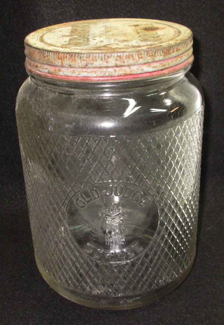 1 Gal. Old Judge Coffee Jar: Orig. Lid w/ Wear 8 3/4"T x 6"W