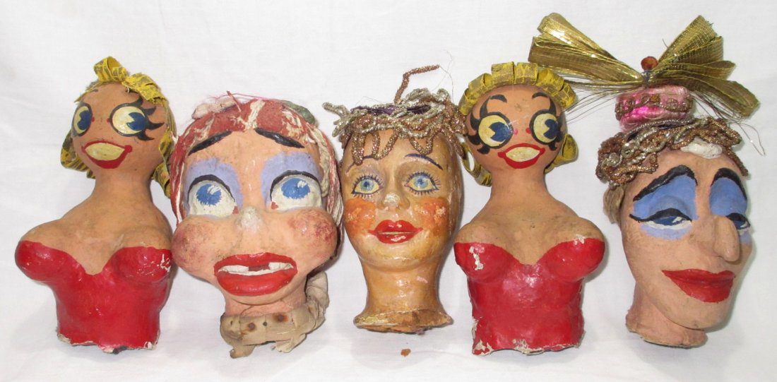 5 Paper Mache Puppet Heads: 4 1/2"T - 5 1/2"T