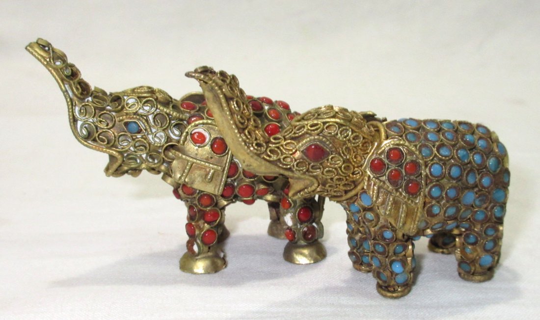 2 Oriental Elephants w/ Inlaid Stones (1 of 4)