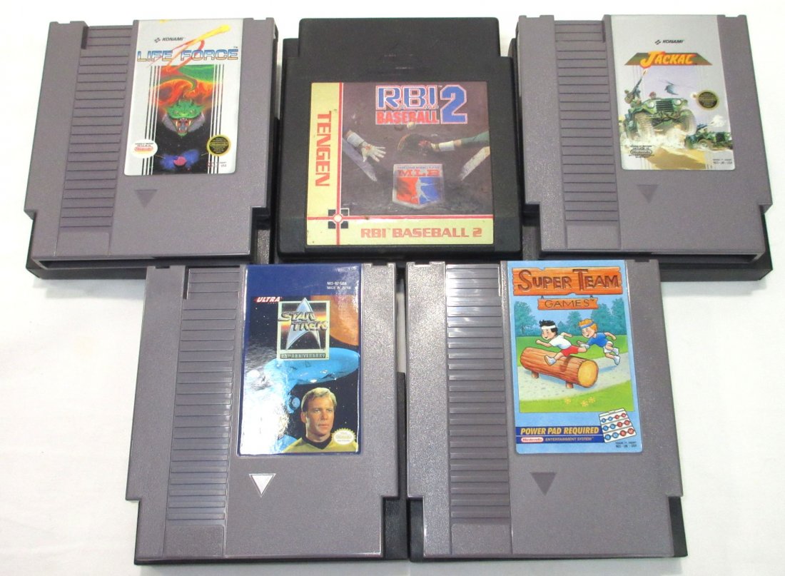 5 Nintendo Games: Jackal, Life Force, Star Trek, Super Team, RBI Baseball 2