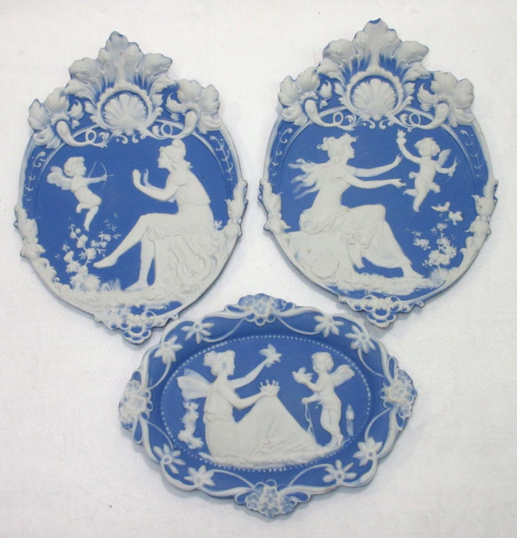 3 Vict. Jasperware Plaques: 7" x 5 1/4" , 6" , 4 1/2"