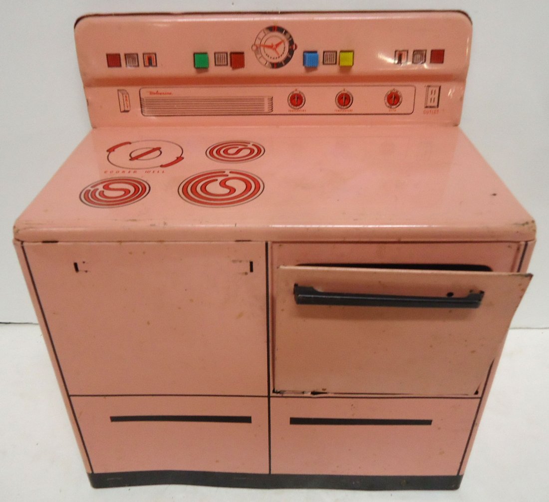 Tin Toy Cook stove: 12 1/4" T x 11" W x 6 3/4" D