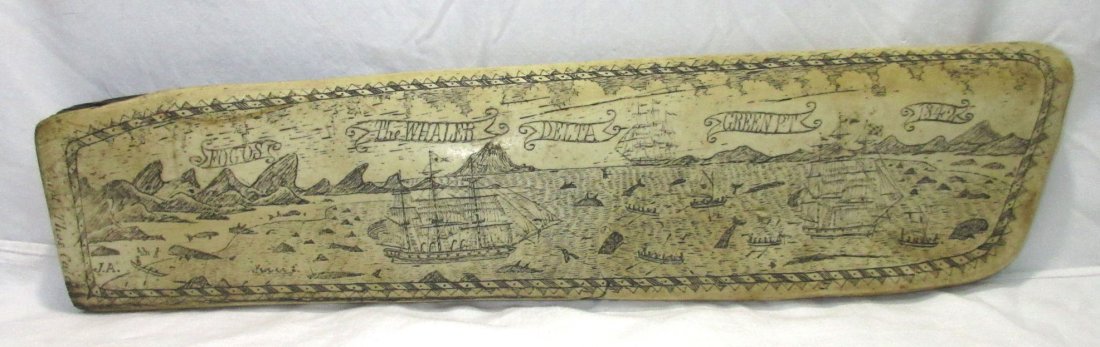 Modern Composition Whale Bone Scrimshaw: 16 1/4" x 4" x 1 1/2"