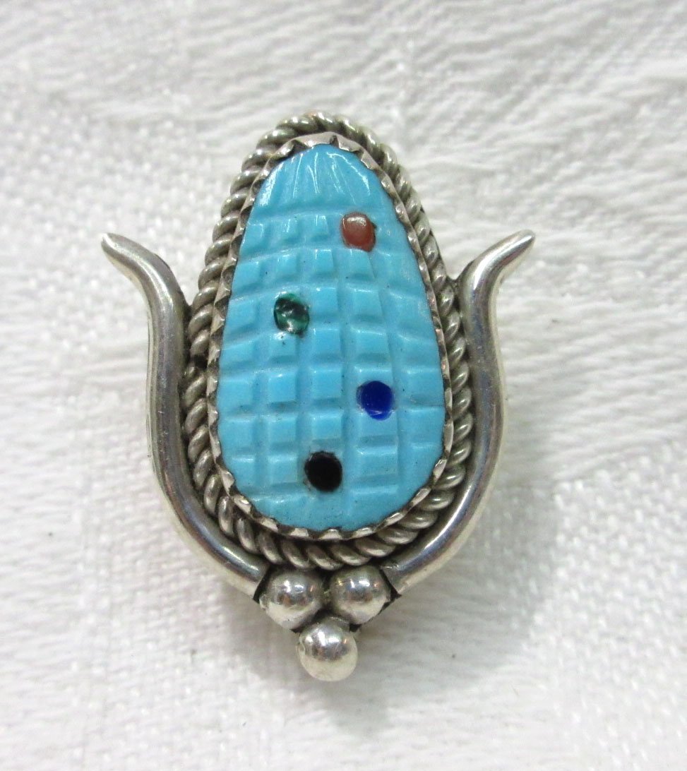 Silver Turquoise Corn Pin: 1" x 3/4"