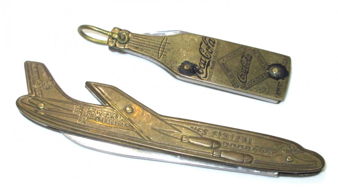 2 Pocket Knives: Coca Cola & Scandinavian Airlines 2 1/4"L & 3 3/4"L