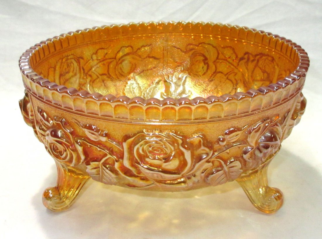 Footed Carnival Bowl w/ Roses (1 of 3)
