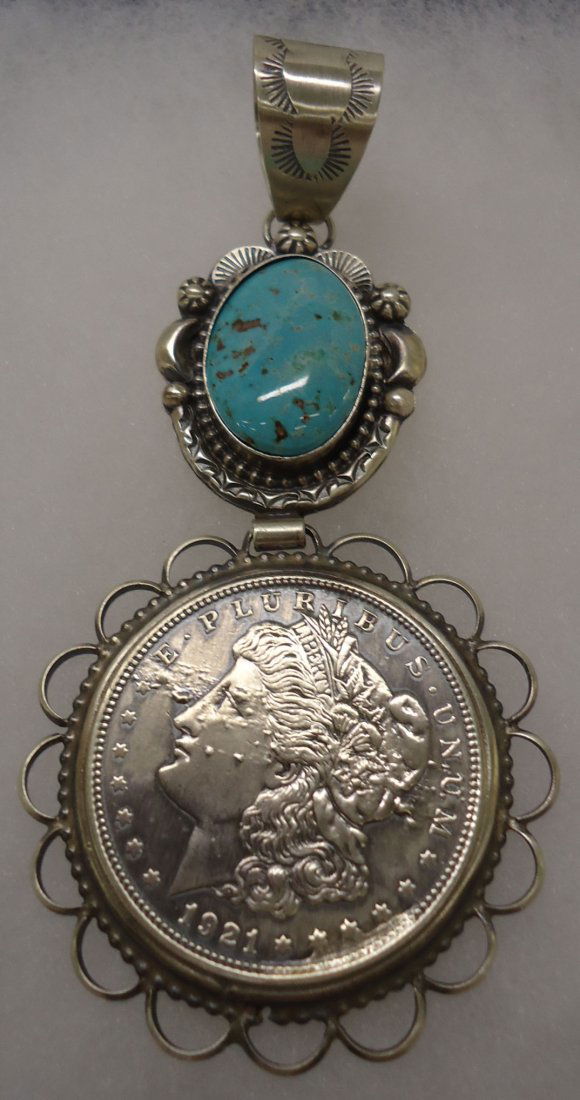 Sterling Turquoise Navajo Pendant 1.8 oz (1 of 3)
