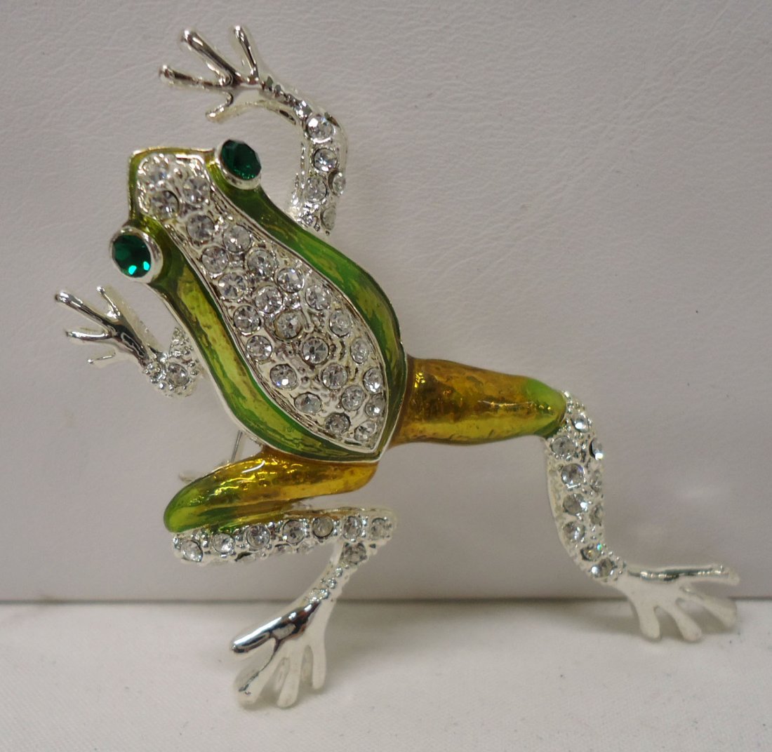 Enameled Rhinestone Frog Brooch (1 of 3)