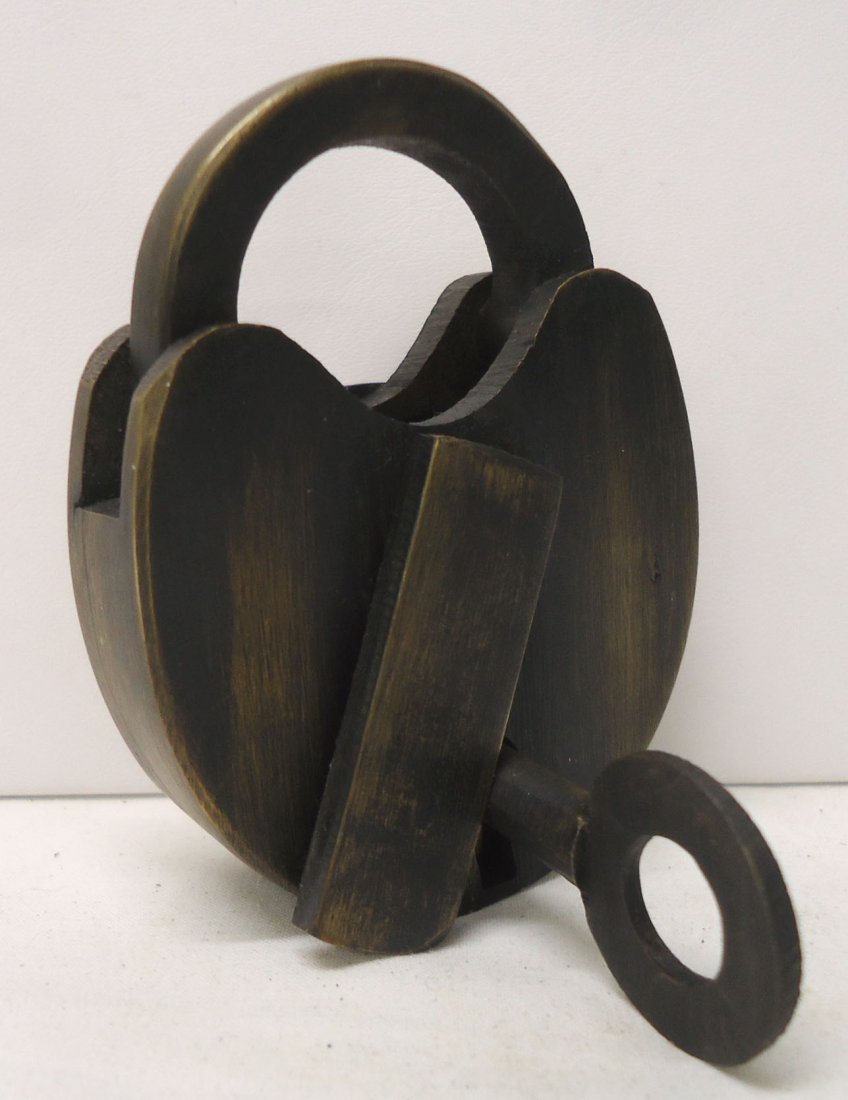 Modern Brass Nazi Lock & Key: 3" x 2 1/2"