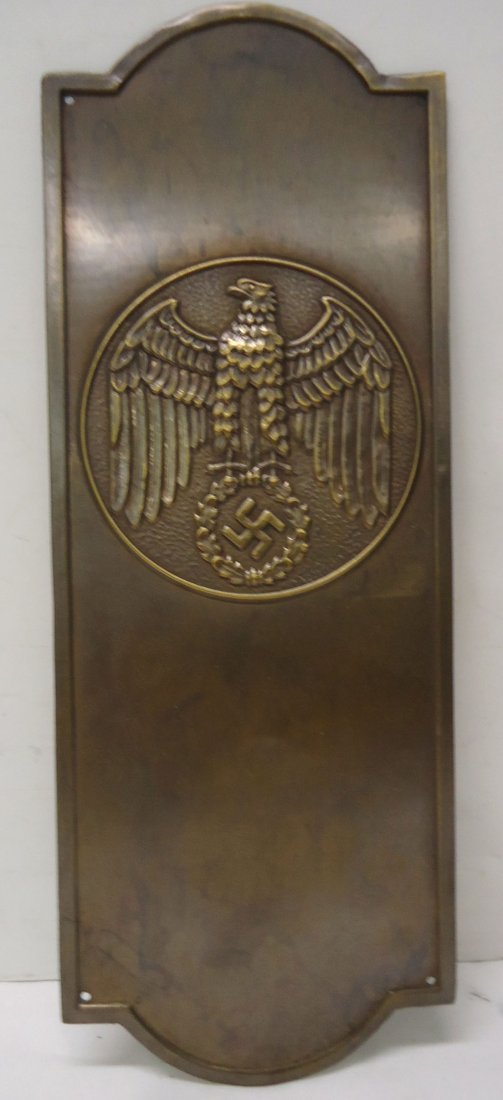Modern Brass Nazi Door Push: 10" x 3 1/2"