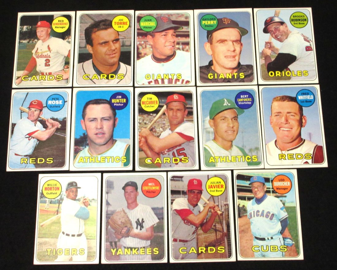 (14) 1969 Cards: Schoendienst, Torre, Marichal, Perry, Robinson, McCarver, Rose, Etc.