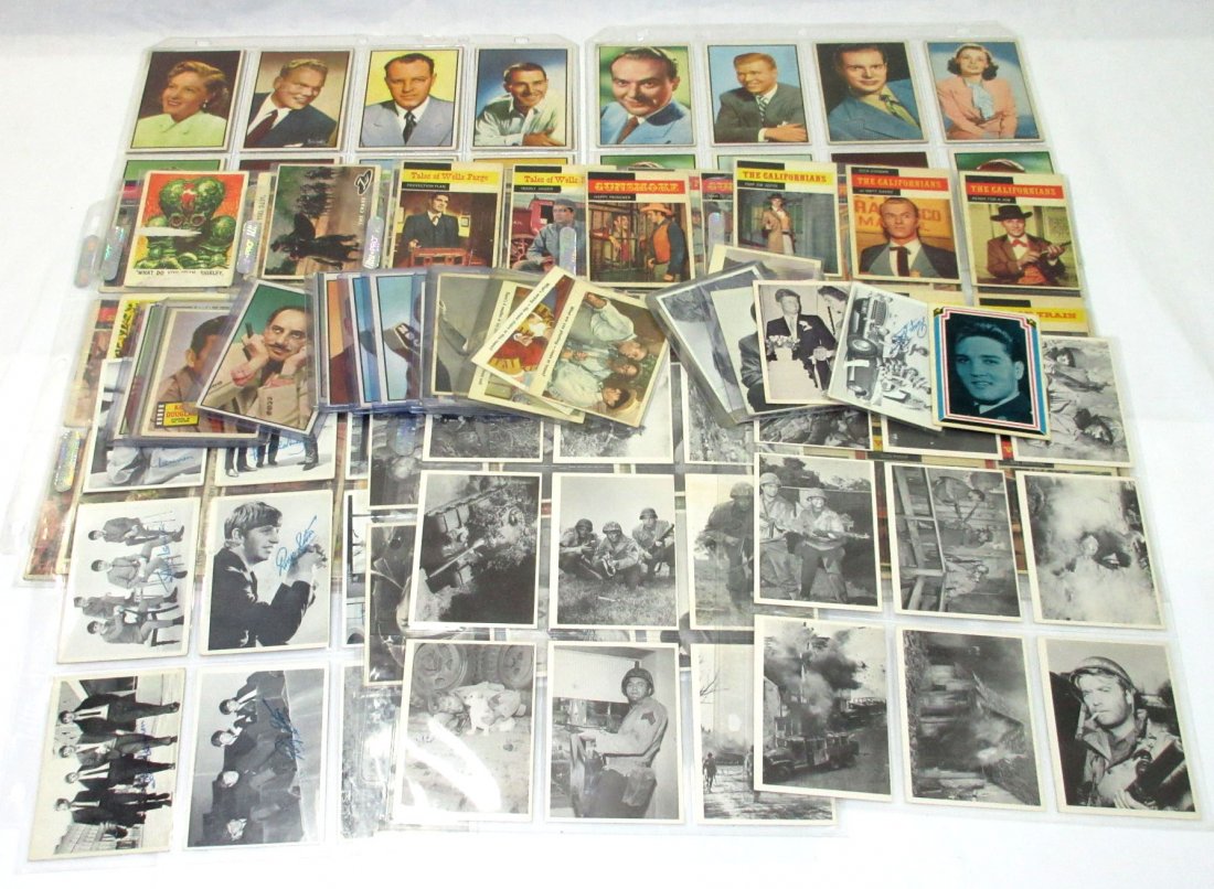 Approx 150 Movie Stars and TV Cards: Beatles, TV and movie Stars, TV Shows- Combat, Zorro, Gunsmoke, Tales of Wells Fargo, Wagon Train, Yancey Derringer, Union Pacific, Brats and Saddlers, Have Gun Will Travel, Wanted Dead or Alive, The 