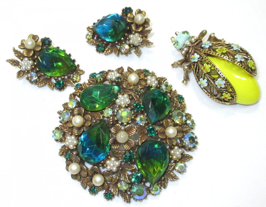 Enameled ART Bug & Floral Brooch Set (1 of 6)