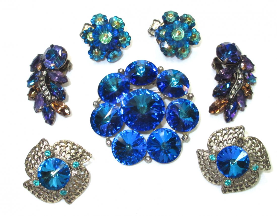 WEISS Blue Rivoli Brooch, Earrings & More (1 of 6)