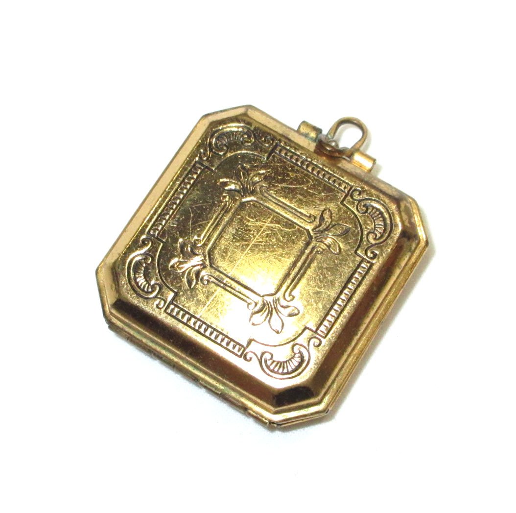 Early Coro Family Album Pendant: 1 1/2" Stamped Goldtone Family Album Sgnd Coro